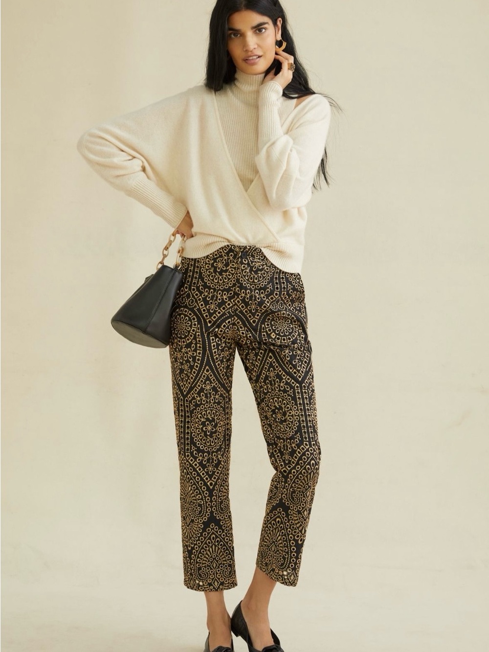 Anthropologie Cashmere Cream Surplice Long Sleeve Sweater